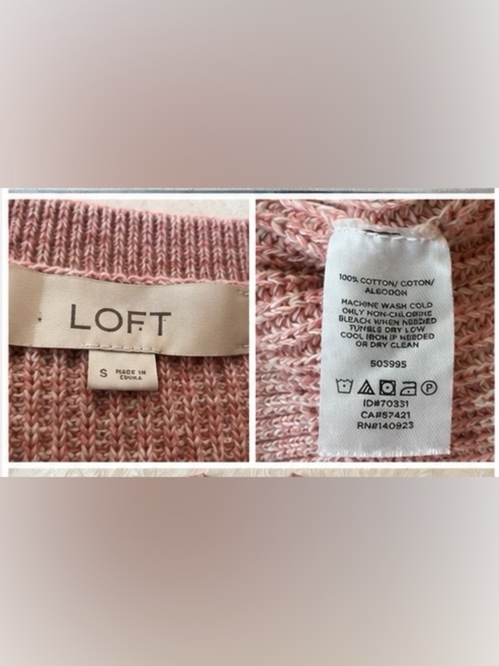 LOFT COTTON SIDE BUTTON SWEATER BLUSH PINK  (size S) - Picture 2 of 6